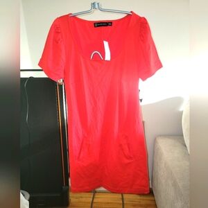 BNWT New York & Company Red scoop neck work dress Sz M